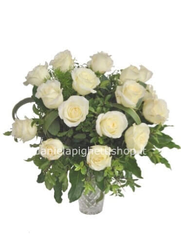 BOUQUET DI ROSE BIANCHE A STELO MEDIO